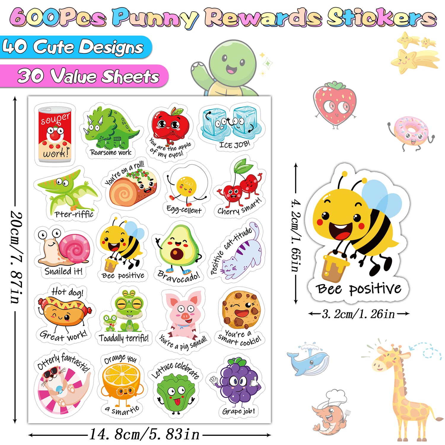 800 PCS Teacher Stickers - Bright Vibrant Punny Reward Stickers