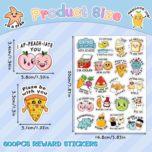600PCS Funny Punny Reward Stickers for Kids