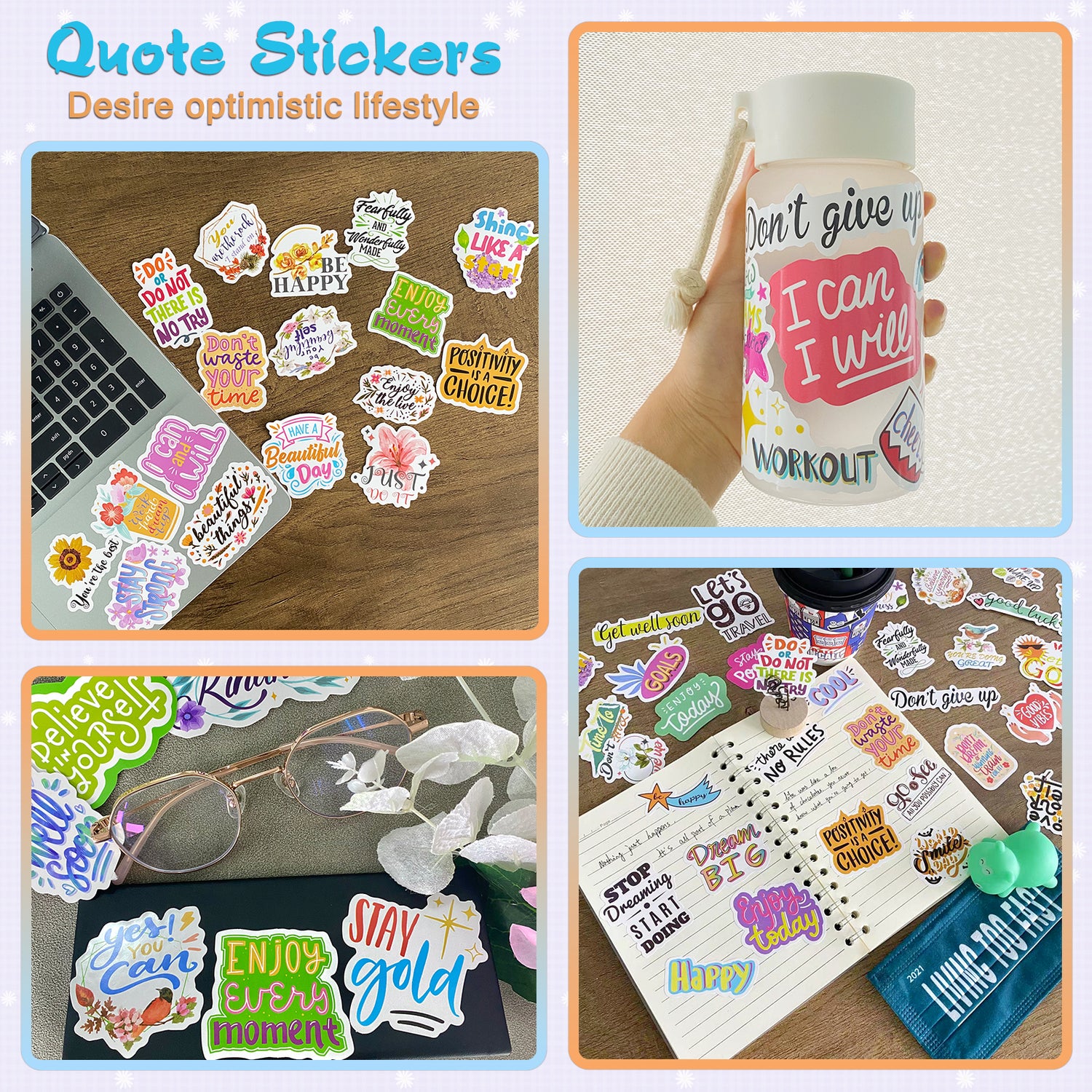 Inspirational Stickers for Water Bottles 185 pcs - Stickers with