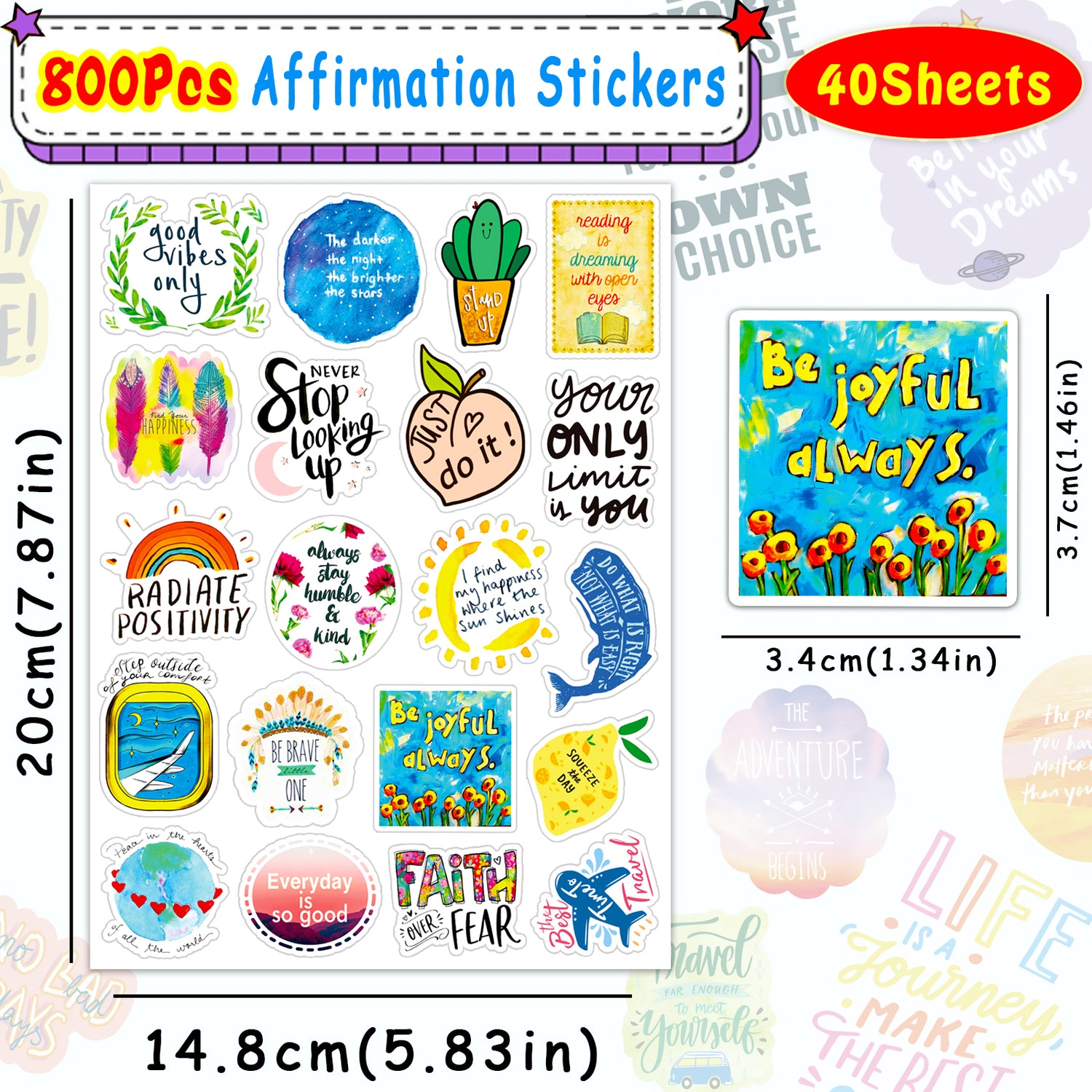 800Pcs Inspirational Stickers, Reward Motivational Stickers for Water  Bottles Laptop Journaling Scrapbook, 40 Sheets Waterproof Positive Stickers  for